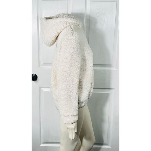 Haute Monde Ivory Faux Fur Coat Gold Hardware Hooded Pockets Womens‎ Large - Picture 2 of 8